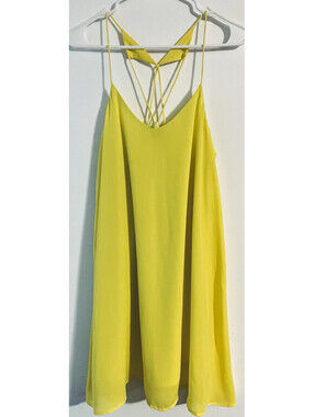 veryJ Women’s L Yellow Solid V-Neck Camisole Tank Spaghetti Strap Chiffon